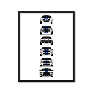 Shelby Mustang GT500 Car Poster Print Wall Art of the History and Evolution of the Ford Shelby GT500 AX3 (Unframed)