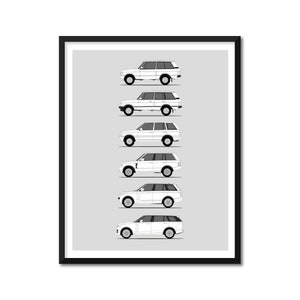 Land Rover Ranger Rover Inspired Car Poster (Side Profile) Print Wall Art Decor of Ranger Rover Generations History Evolution BX1 (Unframed)