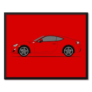 May include: A red sports car with black wheels and a black frame around the image.