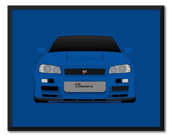 Nissan Skyline GT-R R34 (1998-2002) Fast and the Furious Car poster print muurkunst Brian O'Connor (Paul Walker) BX5 (ingelijst)