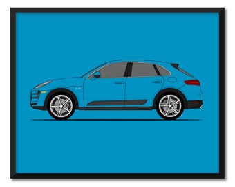 Porsche Macan Turbo S (2014-2018) (Seitenprofil) Auto Poster Druck Wandkunst Dekor Typ 95B Macan GTS CX3 (Ungerahmt)
