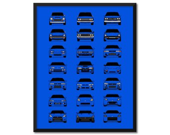 Nissan History and Evolution Car Poster Print Wall Art Best of Nissan Generations (Skyline, 240SX, 350Z, 370Z, 510) AX2 (Unframed)