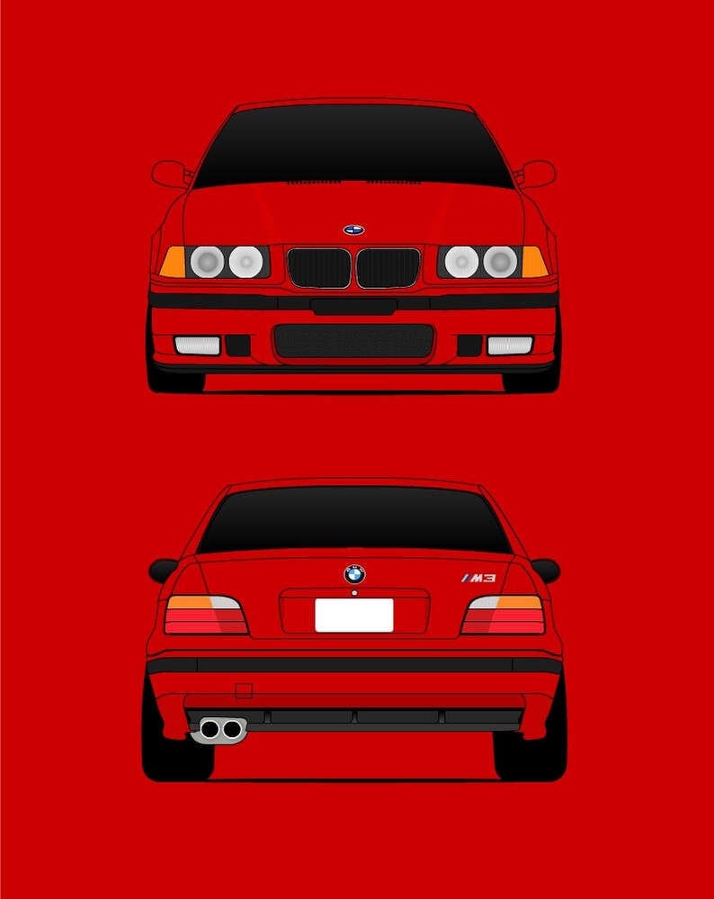BMW M3 E36 Front and Rear View Poster Print 3 Series | Etsy
