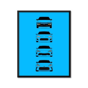 Toyota (Scion) FR-S 86 Inspired Car Poster Print Wall Art History and Evolution of the Toyota 86 Trueno FR-S GR86 AE86 Scion AX2 (Unframed)