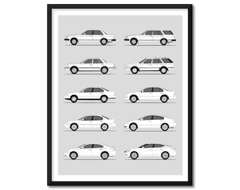 Nissan Maxima Car Poster (Side Profile) Print Wall Art Decor of Nissan Maxima Generations History Evolution BX1 (Unframed)