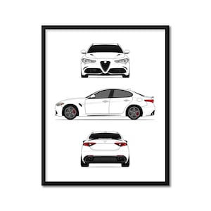 Alfa Romeo Giulia Quadrifoglio 952 (2016-Present) (Front, Side, Rear) Inspired Car Poster Print Wall Art (Speciale Veloce) DX1 (Unframed)