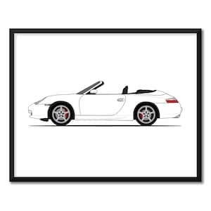 Porsche 911 996 Carrera Cabriolet (1999-2004) (Side Profile) Inspired Car Poster Print Wall Art Decor CX3 (Unframed)