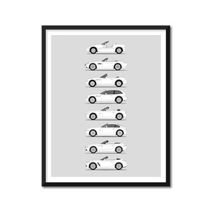 BMW Z Series Z1 Z3 Z4 Z8 Inspired Car Poster (Side Profile) Print Wall Art Decor Z Series Generations History Evolution  BX1 (Unframed)