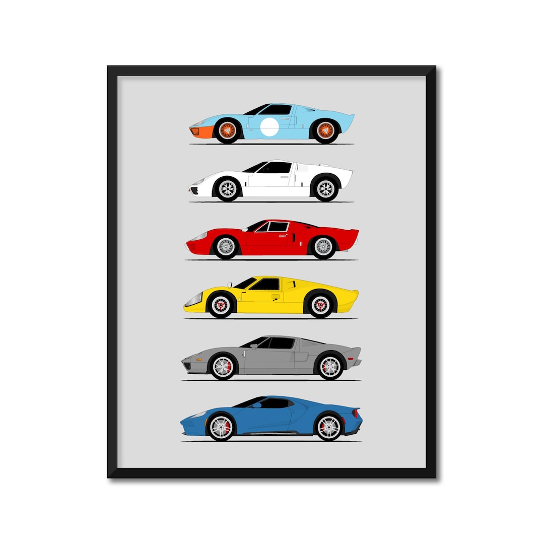Ford GT (GT40) Car Poster (side Profile) Print Wall Art Decor Le Mans ...