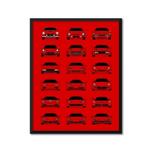Ferrari History and Evolution Inspired Car Poster Print Wall Art Best of Ferrari Generations (250, F40, F50, Enzo, LaFerrari) AX2 (Unframed)