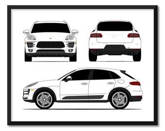 Porsche Macan Turbo S 95B (2014-2018) (Vorderseite Hinten) Auto Poster Druck Wand Kunst Dekor Typ Macan GTS DX1 (Ungerahmt)