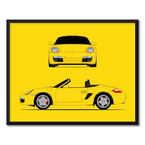 Porsche Boxster 987 (2004-2008) (voor- en zijkant) auto poster print muur kunst decor handgemaakt DX3 (ingelijst)
