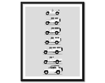 Toyota FJ Cruiser Inspired (Side Profile) Poster Print Wall Art BJ, FJ25, FJ40, FJ43, FJ45 Generations History Evolution BX1 (Unframed)