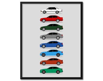 BMW M5 Inspired Car Poster (Side Profile) Print Wall Art Decor BMW M5 E28 E34 E39 E60 F10 F90 Generations History Evolution BX1 (Unframed)