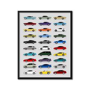 Pontiac Poster Print (Side Profile) Best Pontiacs Fiero G8 Solstic Firebird GTO Grand Prix Generations History Evolution BX1 (Unframed)