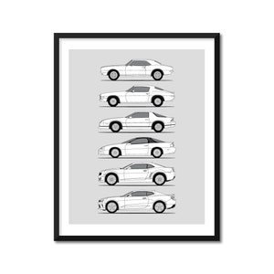 Chevy Camaro Generations (1967-Present) Inspired Poster (Side Profile) Print Art of the History Evolution Chevrolet Camaro BX1 (Unframed)