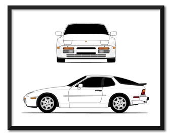 Porsche 944 Turbo (1986-1991) et S2 (1989-1991) (avant et latérales) affiche de voiture impression murale art déco DX1 (sans cadre)