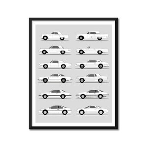 Affiche de voiture inspirée de la Ford Thunderbird (profil latéral) impression d&#39;art mural déco de Ford Thunderbird générations History Evolution BX1 (sans cadre)