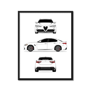 Alfa Romeo Giulia Quadrifoglio 952 (2016-Present) (Front, Side, Rear) Inspired Car Poster Print Wall Art (Speciale Veloce) DX3 (Unframed)