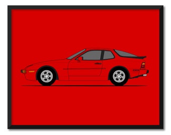 ろページ Porsche 944 (1983-1985) (side Profile) Car Poster Print Wall Art