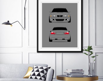 BMW M3 E46 2001-2006 front and Rear Inspired Car Poster Print Wall Art  Decor BMW M Power DX1 unframed 