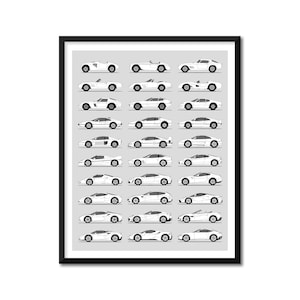 Ferrari Inspired Car Poster (Side Profile) Print Wall Art Decor of the Best of Ferrari Generations History Evolution BX1 (Unframed)