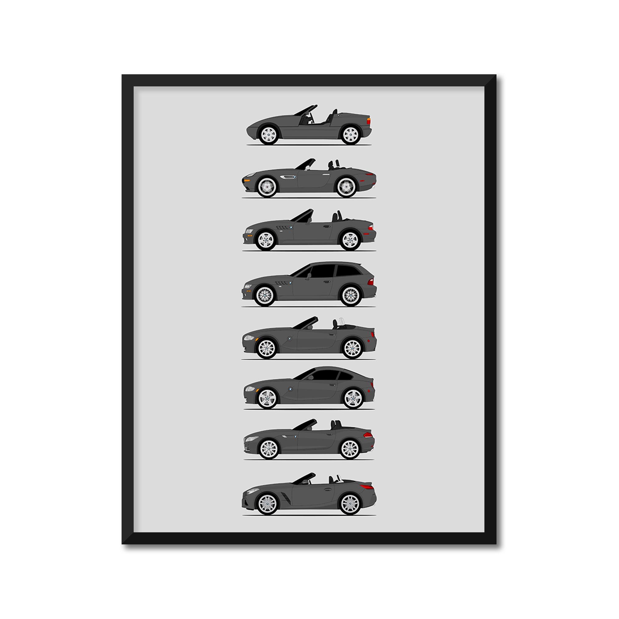 BMW Z Series Z1 Z3 Z4 Z8 Car Poster (side Profile) Print Wall Art