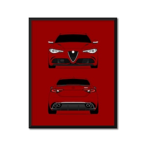 Alfa Romeo Giulia Quadrifoglio 952 (2016-Presente) (Frente e Traseira) Inspirado em pôster de carro, decoração de parede DX1 (sem moldura)