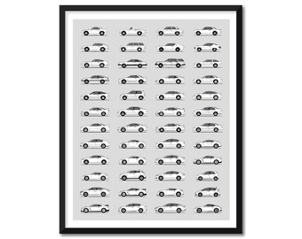 Nissan Car Poster (Side Profile) Print Wall Art Decor of the Best of Nissan Generations History Evolution BX1 (Unframed)