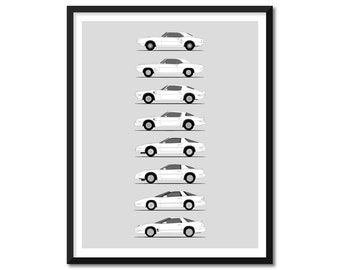 Pontiac Firebird Trans Am Inspired Poster (Side Profile) Print Art Firebird Formula Muscle Car Generations History Evolution BX1 (Unframed)