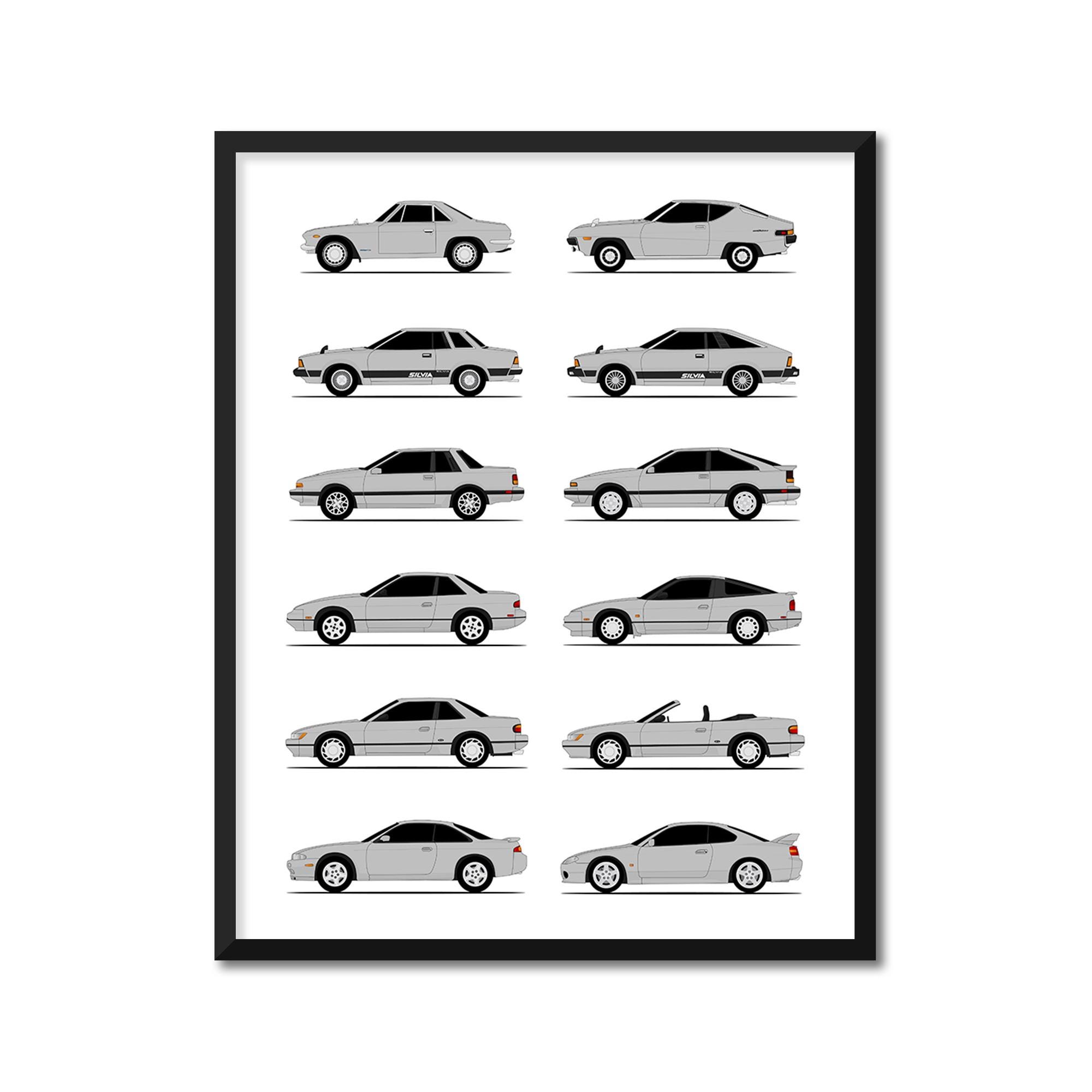 コーポレート・アート・マニュアル Nissan Silvia (240SX) Car Poster (side Profile) Print Wall Art