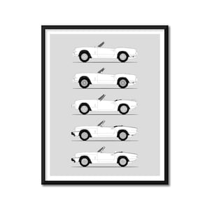 Triumph Spitfire Inspired Car Poster (Side Profile) Print Wall Art Spitfire MK i ii III IV 1500 Generations History Evolution BX1 (Unframed)