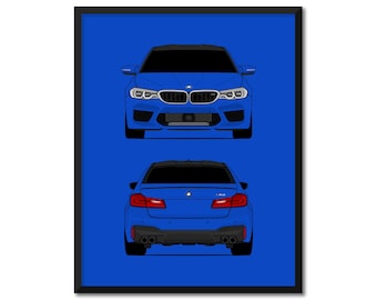 Affiche de voiture BMW M5 (2017-2020) F90 (avant et arrière) impression art mural déco DX1 (sans cadre)