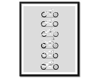 Royal Enfield Motorcycle Poster Print Art Best Enfield Cycle Motorbikes History Evolution Generations Motorcyclists BX1 (Unframed)