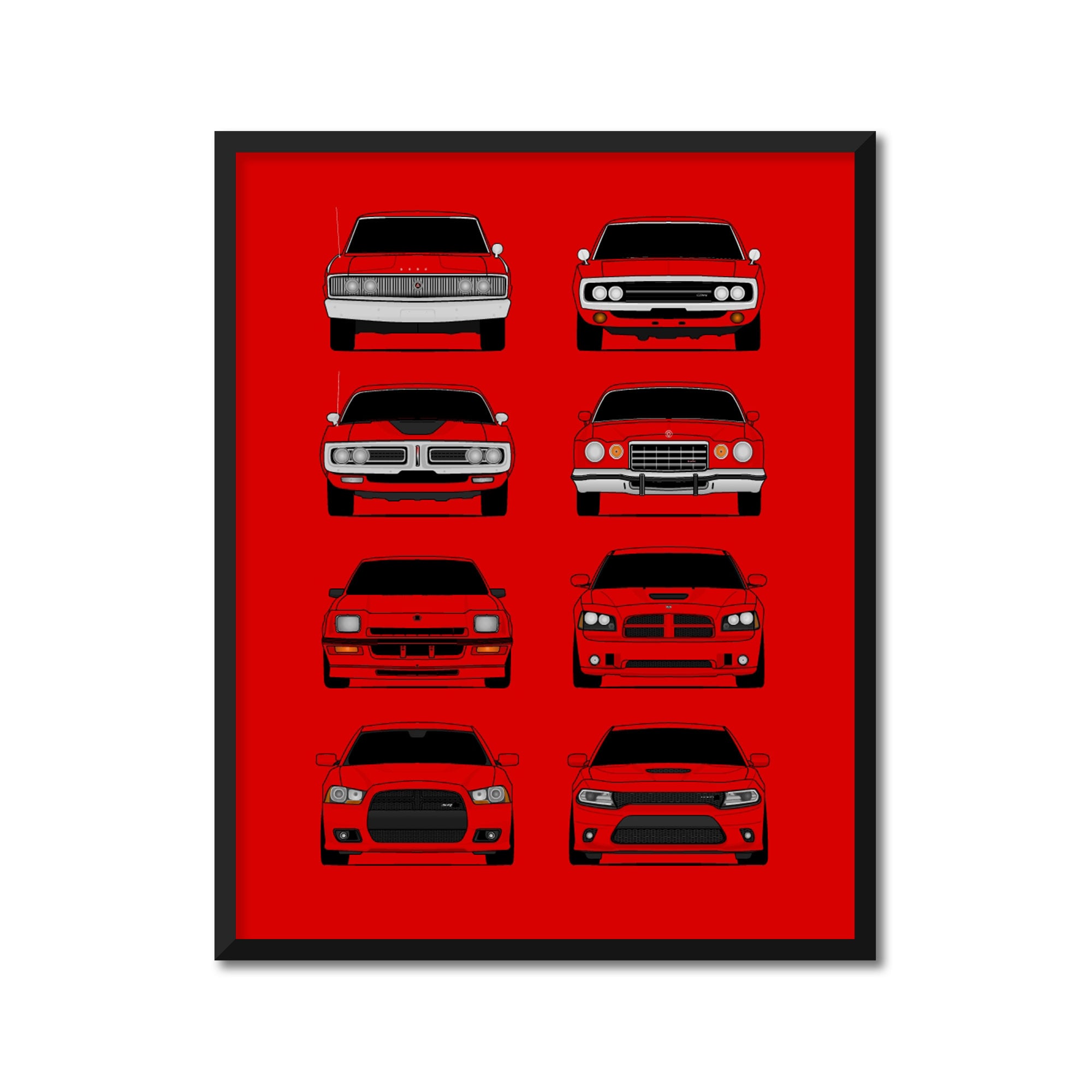 Dodge Charger Generations Inspired Car Poster Print Wall Art of the History  and Evolution of the Dodge Charger AX2 unframed 