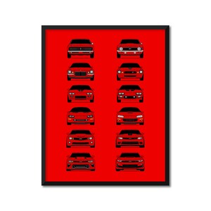 Chevy Camaro Generations (1967-Present) Inspired Car Poster Print Wall Art Decor History and Evolution Chevrolet Camaro AX2 (Unframed)