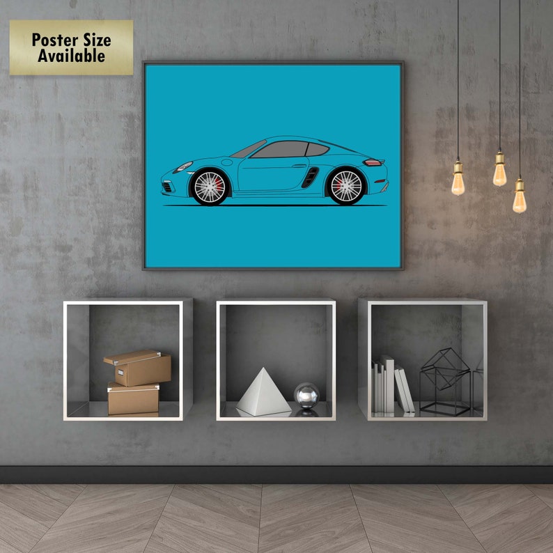 Side Profile View Poster Print Wall Art Decor C1 Porsche Cayman S 718 982 2016-2018