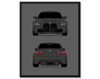 BMW M3 G80 (2021-Present) (Front and Rear) Inspired Car Poster Print Wall Art Decor DX1 (Unframed)