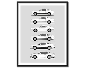 Shelby GT500 Inspired Car Poster (Side Profile) Print Wall Art Decor of the Shelby Mustang Generations History Evolution BX1 (Unframed)