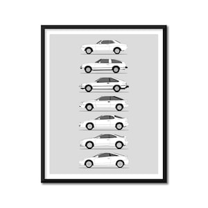 Toyota Celica Inspired Car Poster (Side Profile) Print Wall Art Decor of Toyota Celica Generations History Evolution BX1 (Unframed)