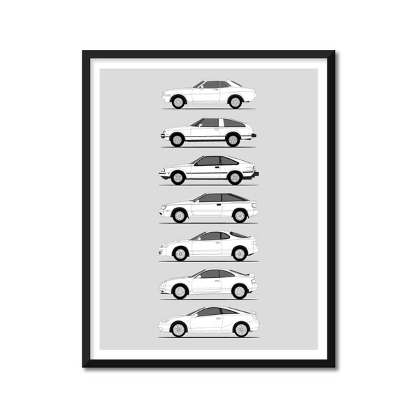Toyota Celica Inspired Car Poster (Side Profile) Print Wall Art Decor of Toyota Celica Generations History Evolution BX1 (Unframed)