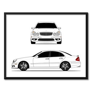 Mercedes-Benz E55 W211 (2003-2006) (Front and Side) Inspired Car Poster Print Wall Art Decor DX1 (Unframed)