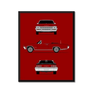 Chevy Impala Convertible (1965) (Front Rear Side) (Portrait) Inspired Poster Print Wall Art Decor DX1