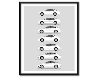 Nissan Altima Car Poster (Side Profile) Print Wall Art Decor of Nissan Altima Generations History Evolution BX1 (Unframed)