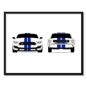 Mustang Shelby GT350 Car Poster Print Wall Art of the New and Classic GT350 AX3 (Unframed)