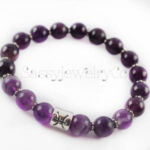 Amethyst Zodiac/Horoscope Sign Bracelet with Silver Accent Beads Pisces Stone Purple