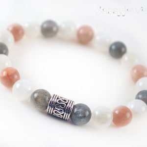 Moonstone Sunstone Labradorite Silver Accent Beaded Bracelet