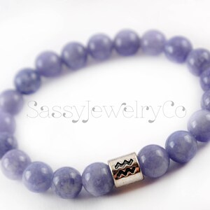 Pulseira angelite signo do zodíaco/horóscopo com conta de prata e pedra de aquário azul
