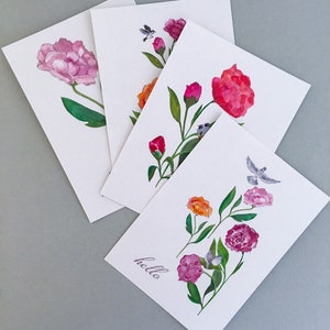 Peonies & Birds 4 postcard set