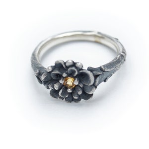 Slim Silver Flower Ring | Secret Garden Inspired | Detailed & Very Wearable Jewelry with Citrine Gemstone